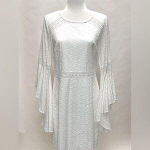 CeCe Women’s White Cotton eyelet bell sleeve cottage core Fairy dress size 12